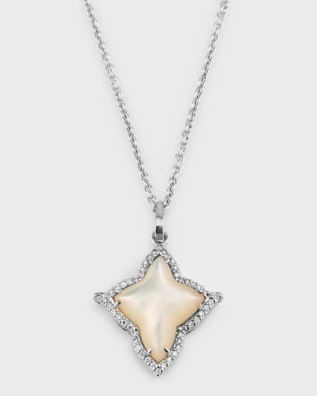 18K White Gold Mother of Pearl Cross with Diamonds Pendant Necklace